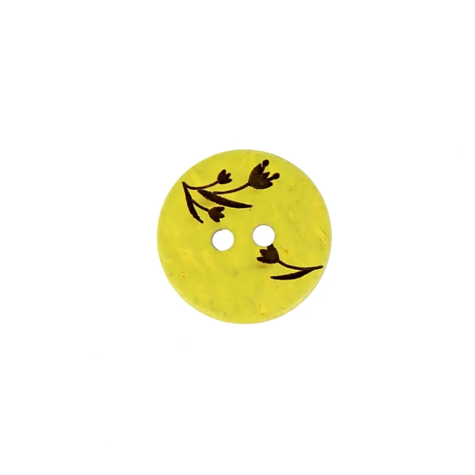 Bouton bois fleur gravé 15 mm - Jaune