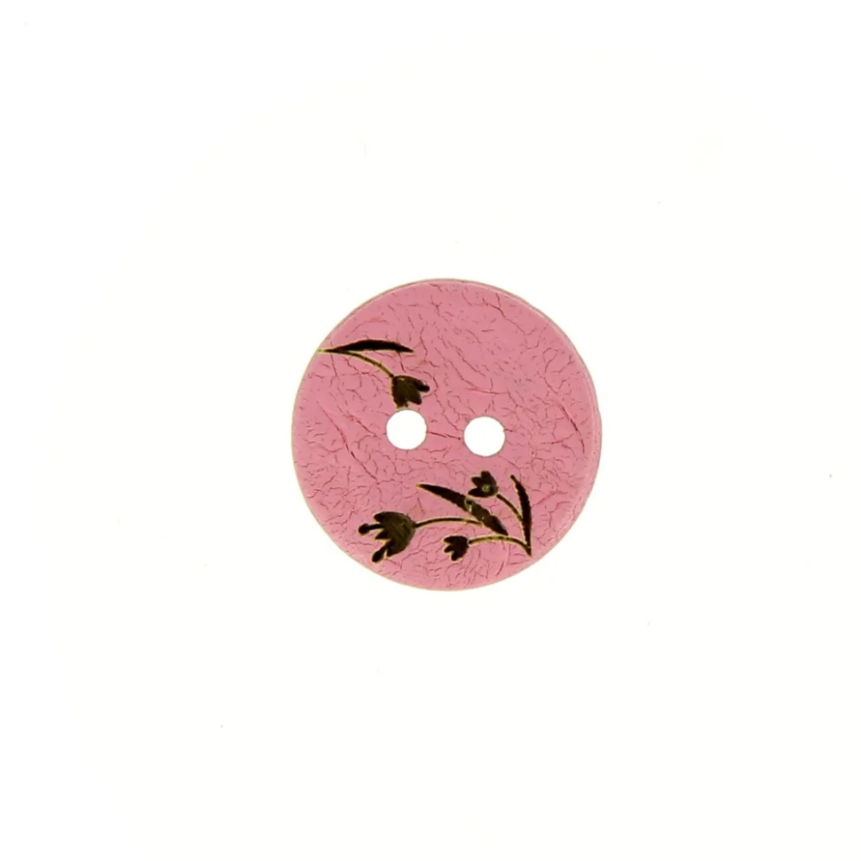 Bouton bois fleur gravé 12 mm - Rose