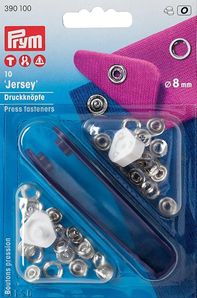Boutons pression Jersey 8 mm avec outil Prym - Argent