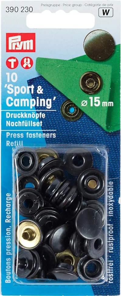 Recharge boutons pression sport et camping Prym noir - 15 mm