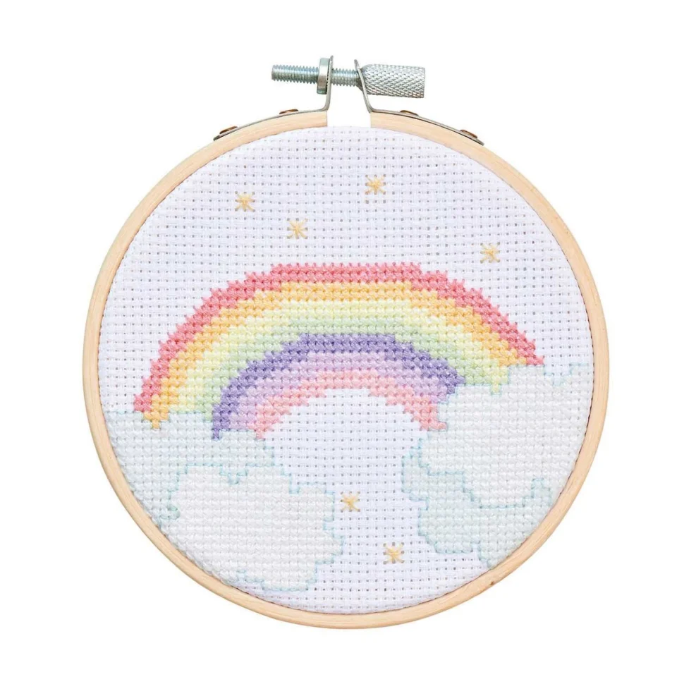 Kit Broderie Point de croix 10 cm arc en ciel - Rico Design