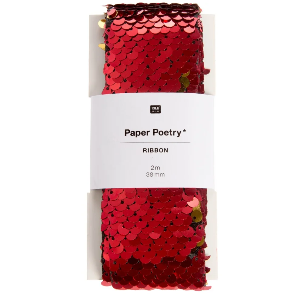 Ruban à paillettes Rouge et Or 38 mm Rico Design x2m