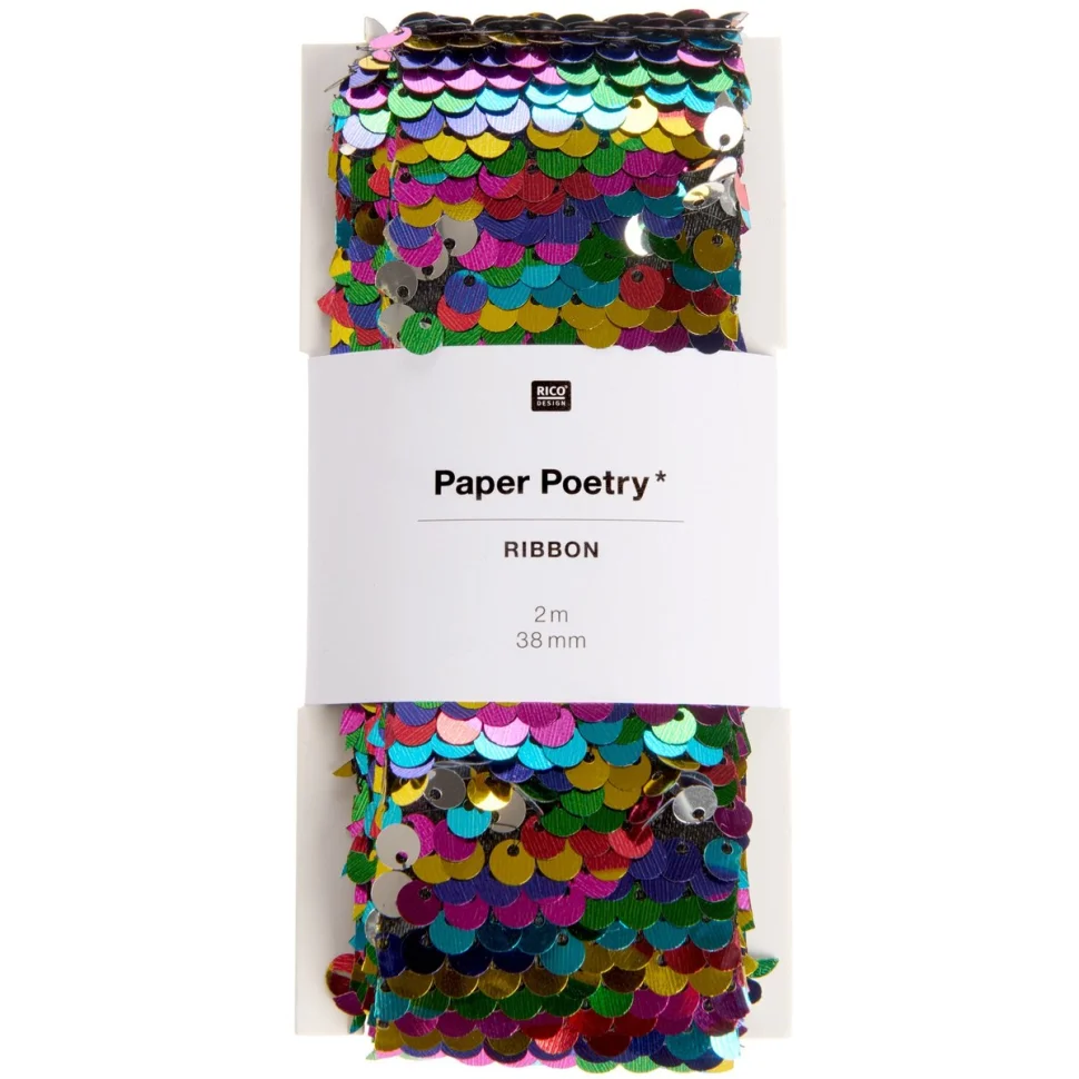 Ruban à paillettes Multicolore et Argent 38 mm Rico Design x2m