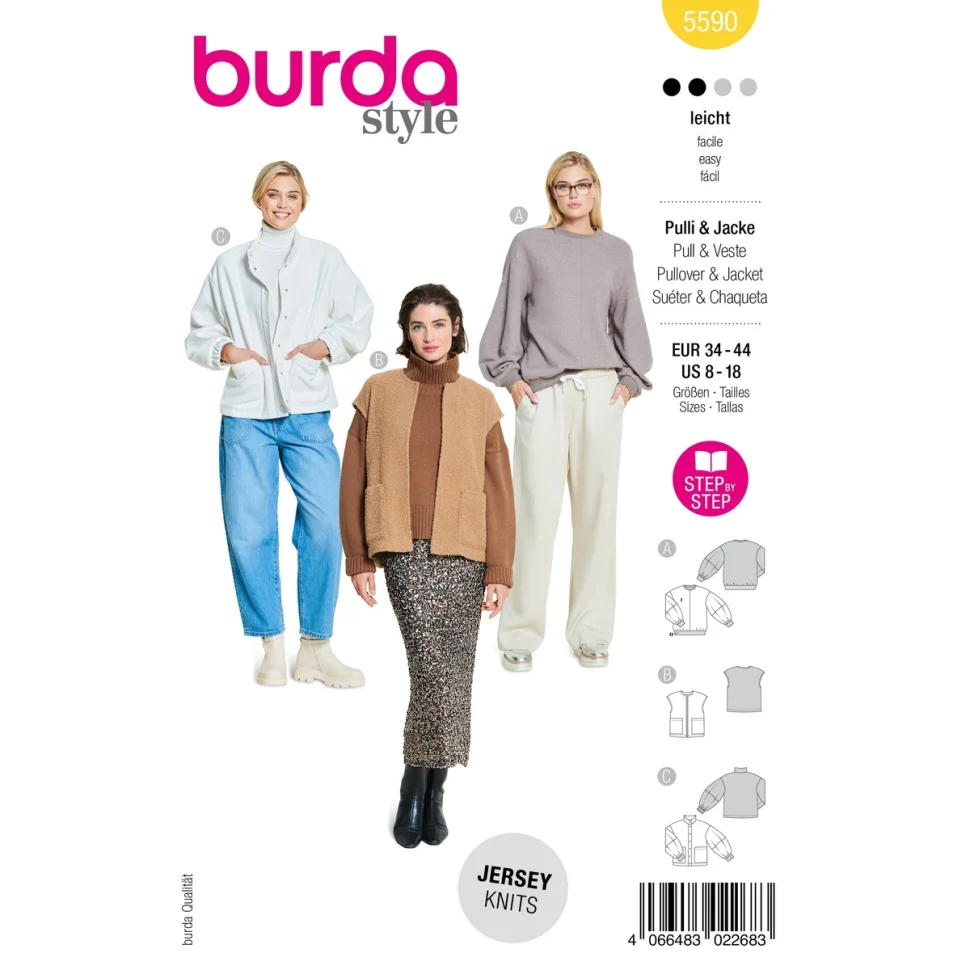 Patron Burda 5590 Pull, Gilet et Veste