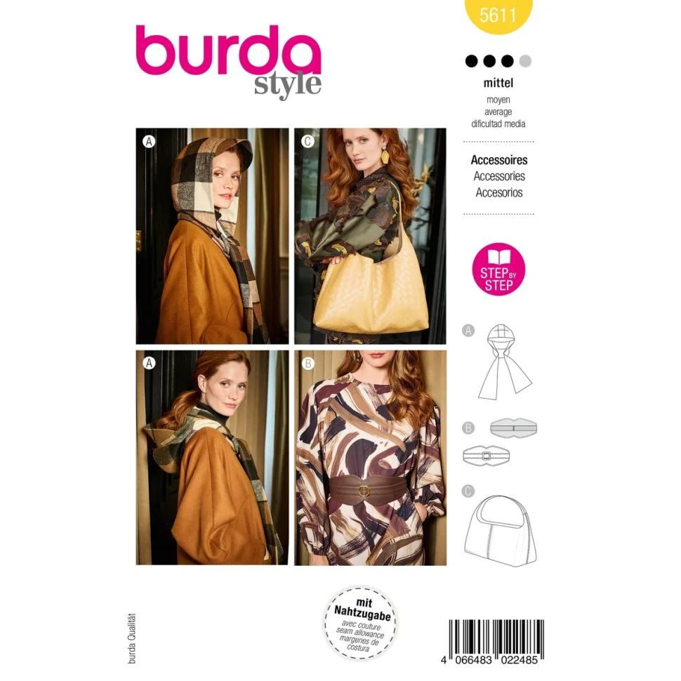 Patron Burda 5611 Écharpe et Ceinture et Sac