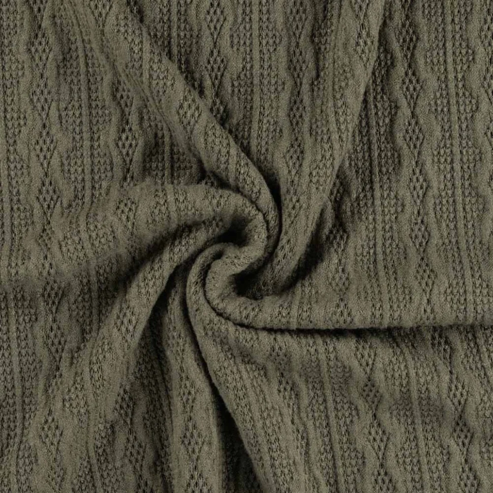 Coupon Tissu Maille torsadée extensible Craftine Soft Grey Vert kaki - Coupon de 170 cm