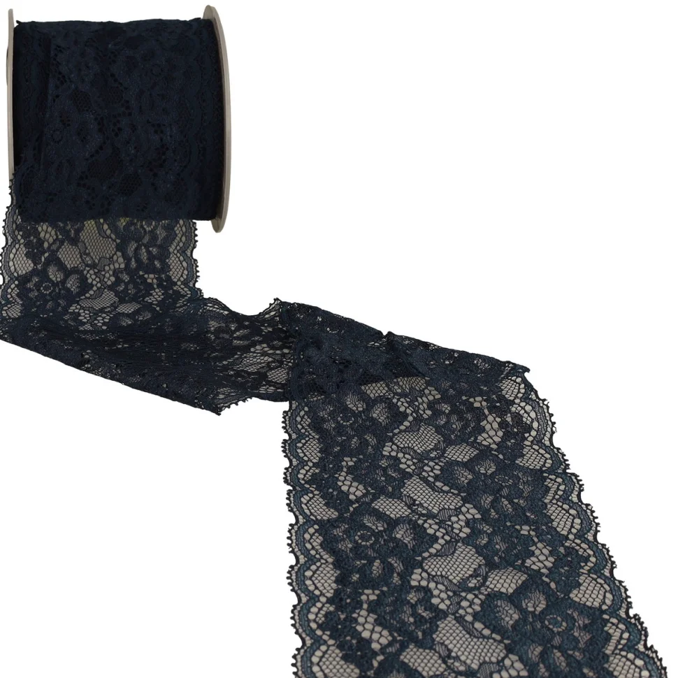 Dentelle Rachel fleurs Bleu marine - 100 mm