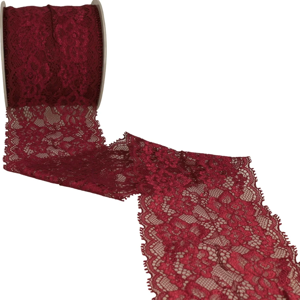 Dentelle Rachel fleurs Bordeaux - 100 mm
