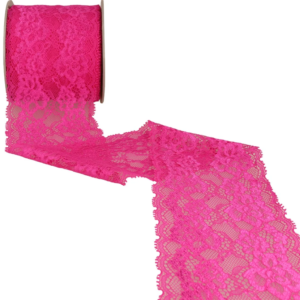 Dentelle Rachel fleurs Fuschia - 100 mm