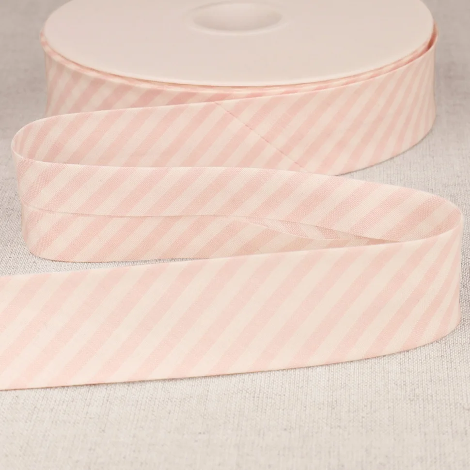 Biais replié 25 mm Rayé Rose clair x1m