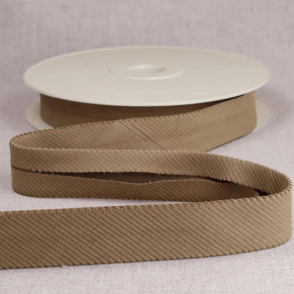Biais Velours grosses côtes 25 mm beige x1m