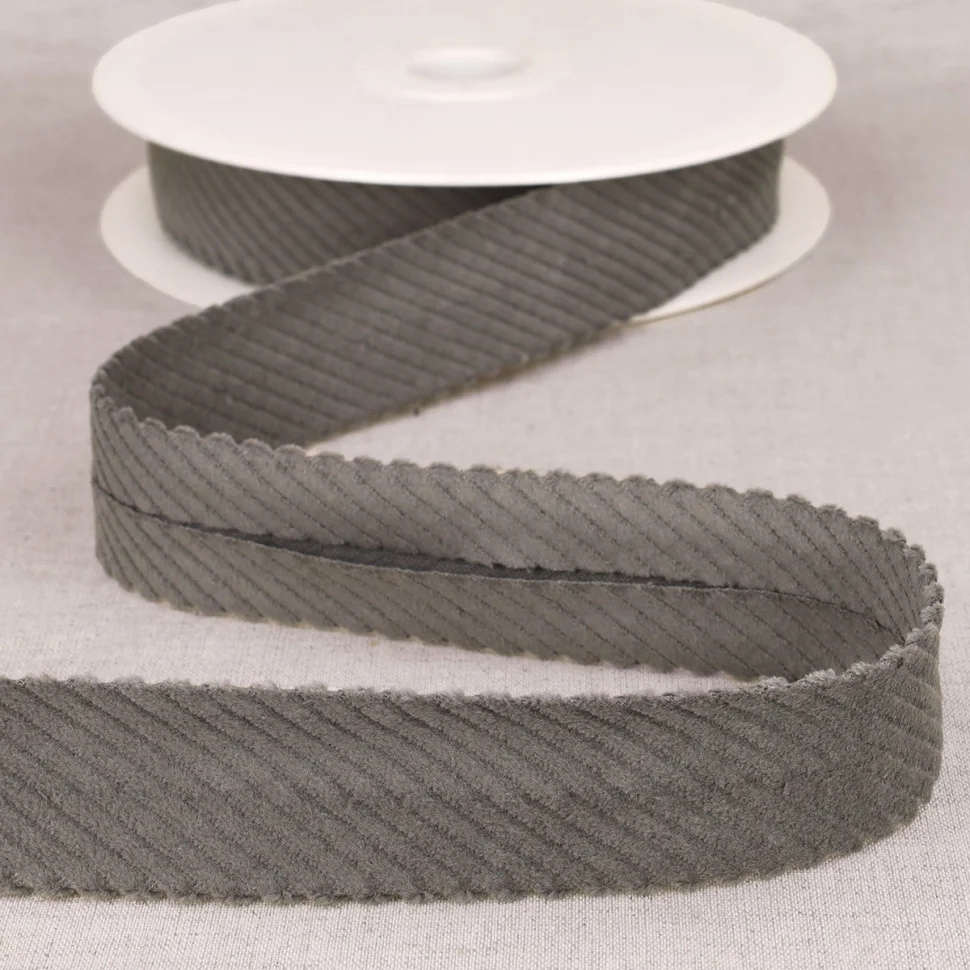 Biais velours grosses cotes Gris clair - 30 mm