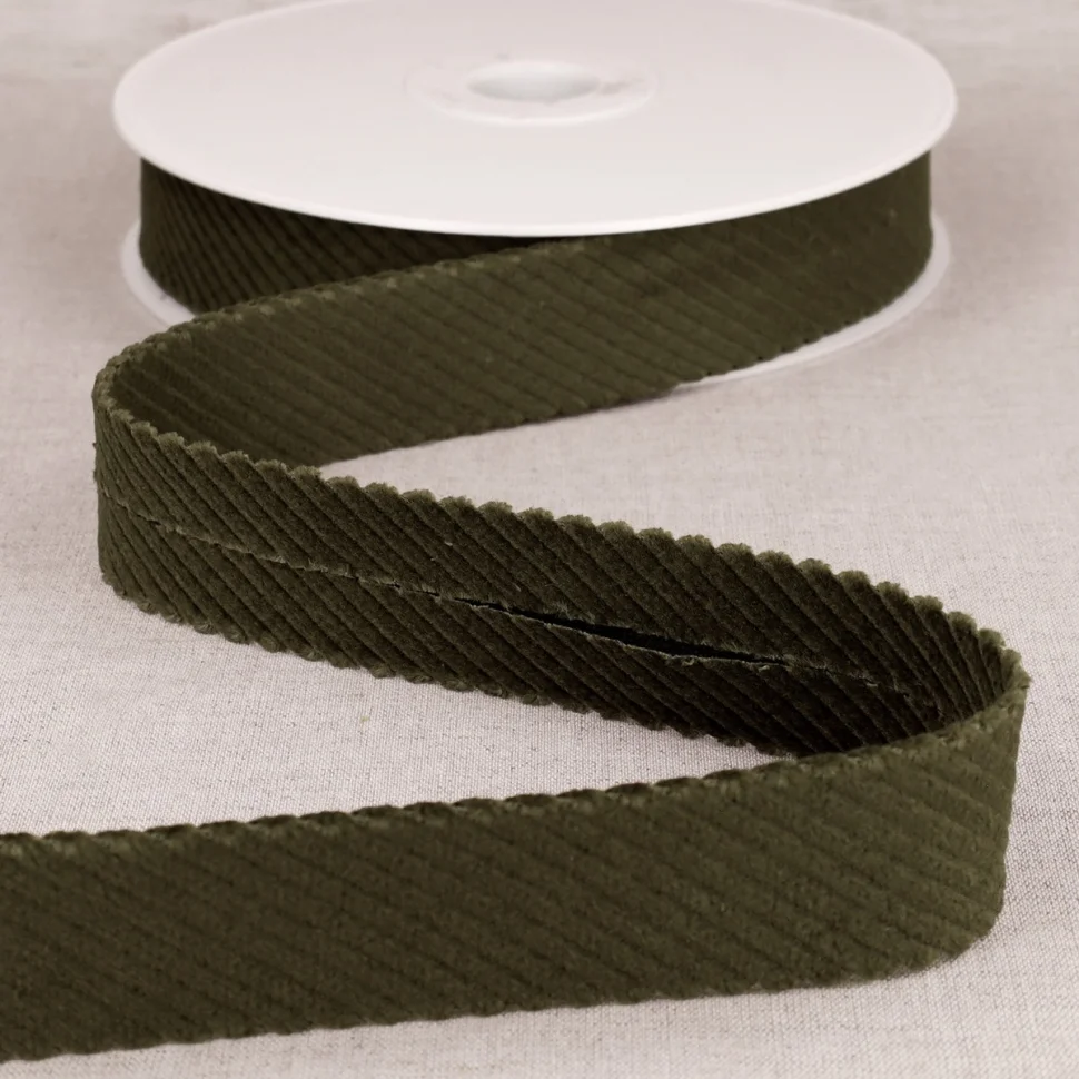 Biais velours grosses cotes Vert kaki  - 30 mm