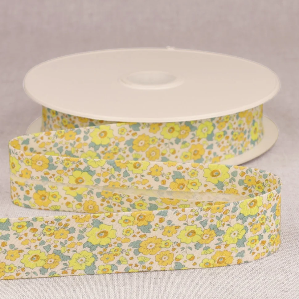 Biais replié 25mm Petites fleurs Jaune x1m