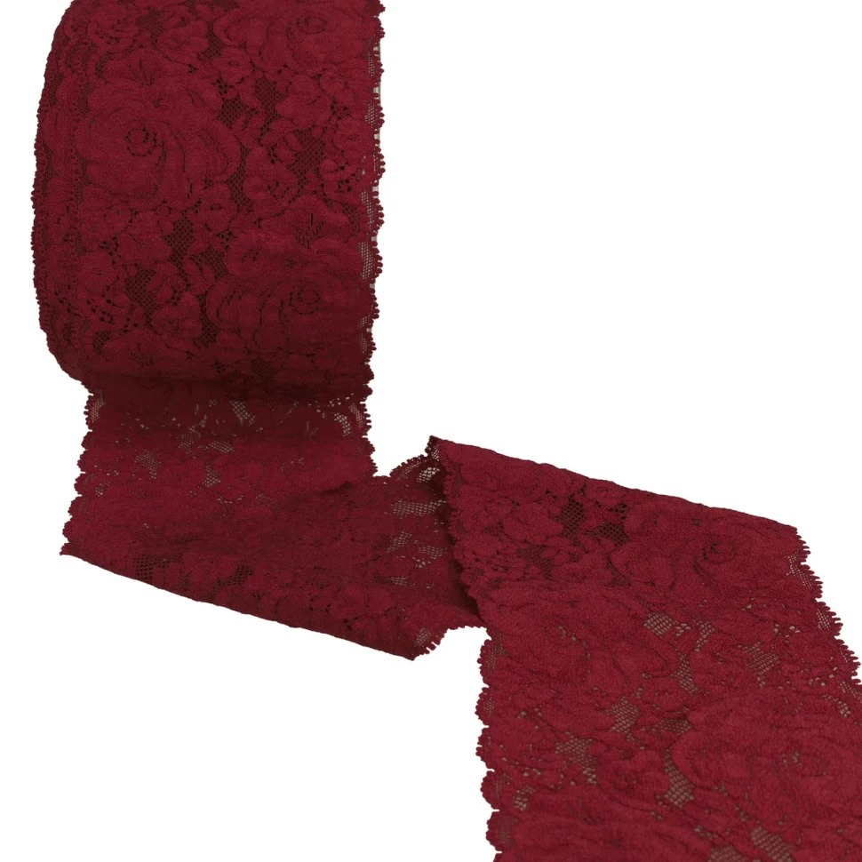 Dentelle élastique roses Bordeaux - 100 mm
