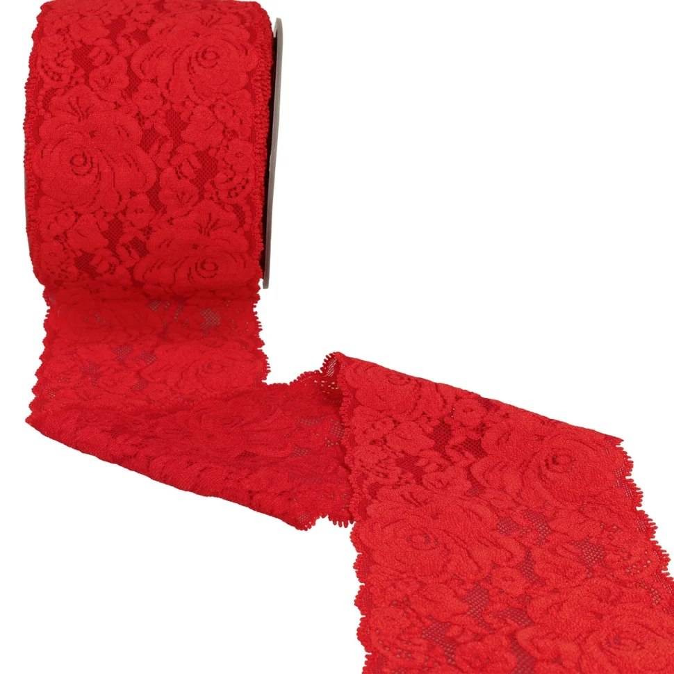 Dentelle élastique roses Rouge - 100 mm