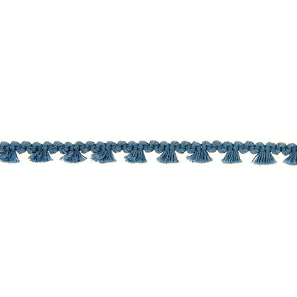 Galon pompon mini floches 8 mm Bleu ancien x1m