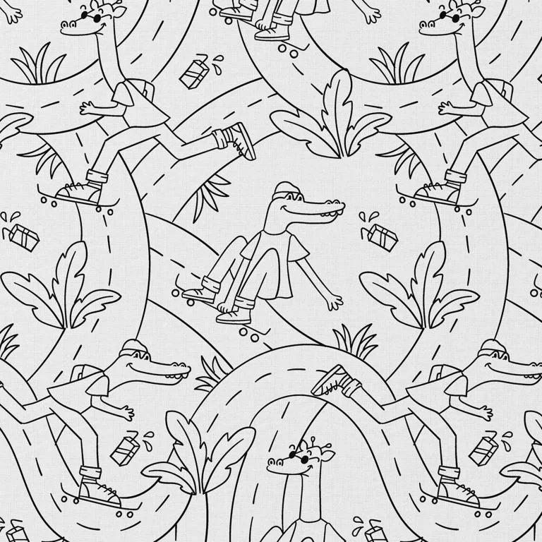 Tissu Coton à colorier Arty Skate sur fond Blanc