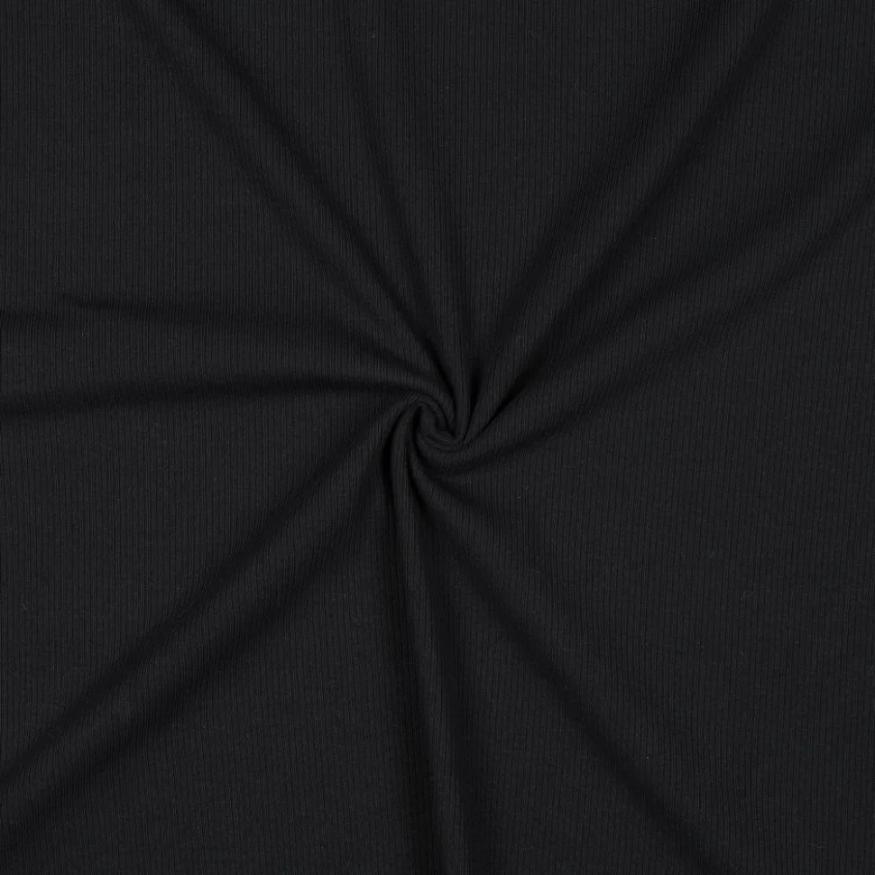 Tissu Jersey Coton côtelé uni Noir