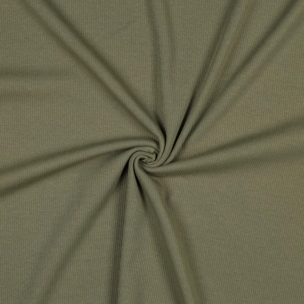 Tissu Jersey Coton côtelé uni Vert kaki