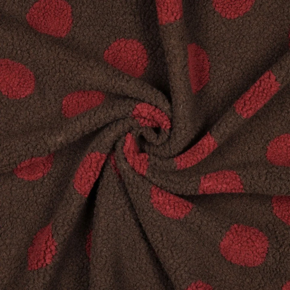 Tissu Bouclette Teddy imprimé June pois sur fond Marron