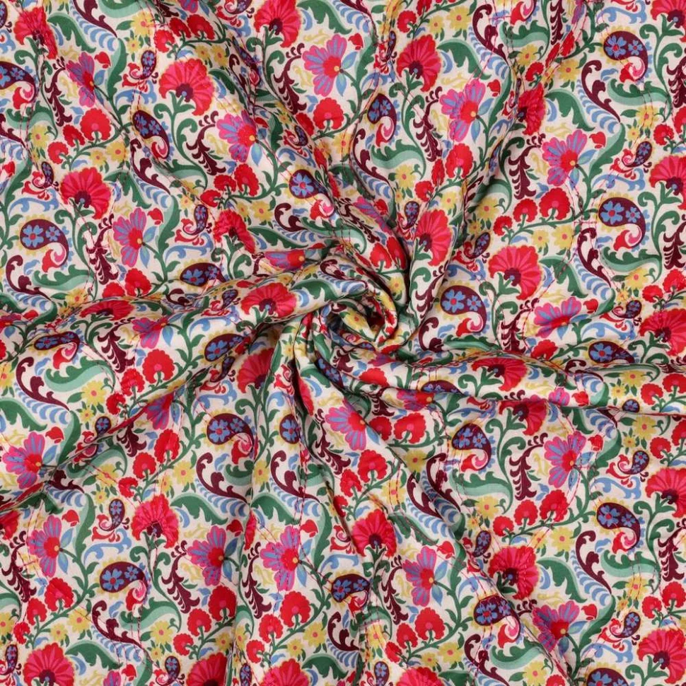 Tissu Voile de Coton Matelassé réversible Lila fleurs vintage sur fond Blanc