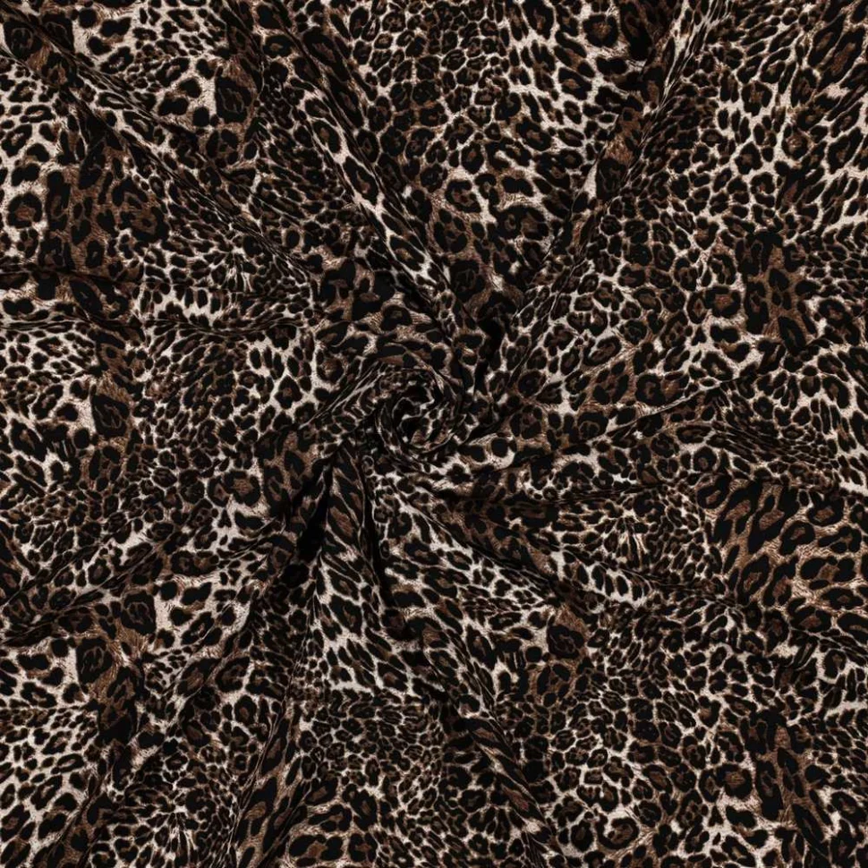 Tissu Viscose imprimé digital Laura motif lépopard sur fond Brun