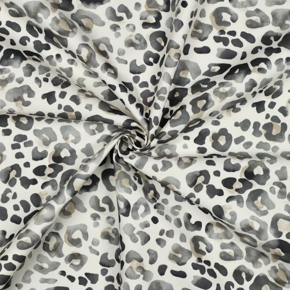 Tissu Déperlant impression digital léopard brumeux sur fond Blanc cassé