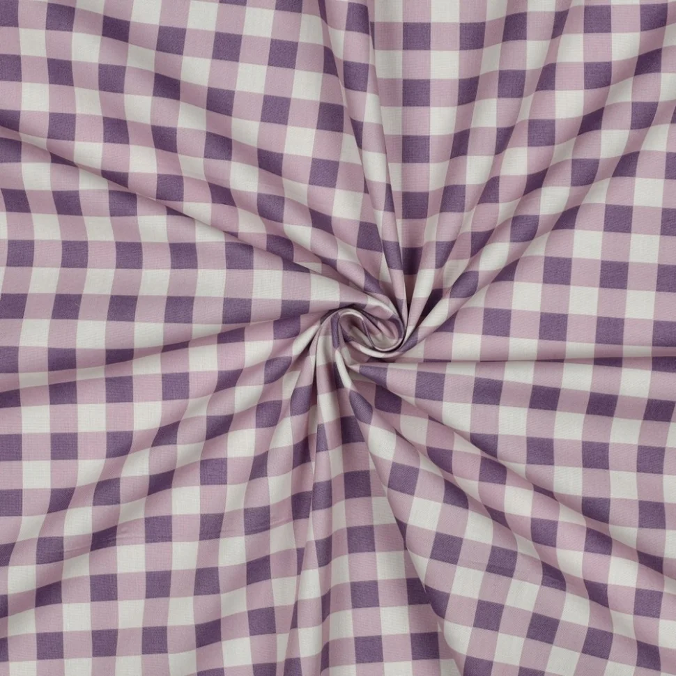Tissu Popeline de Coton Matcha carreaux Ecru sur fond Lilas