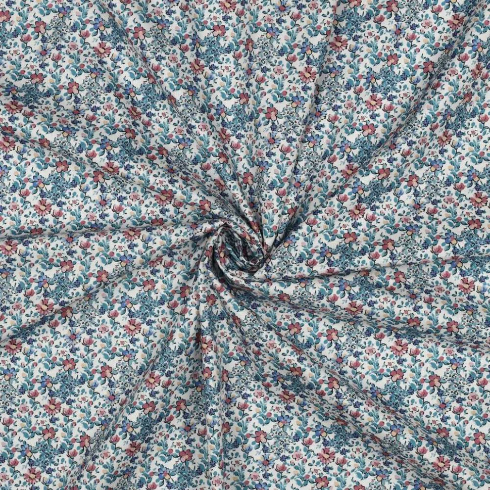 Tissu Popeline de Coton digital Jeanne petites fleurs sur fond Blanc