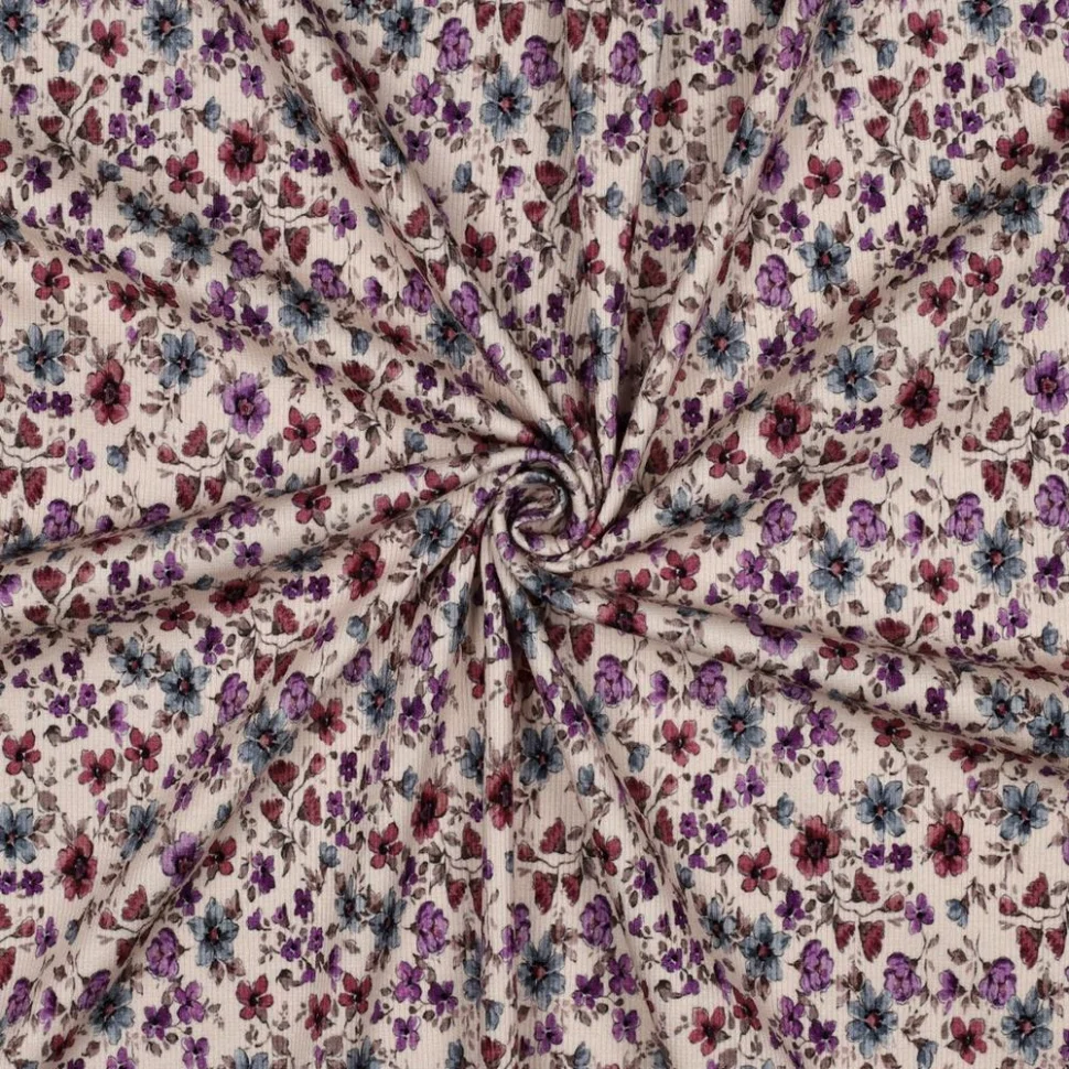 Tissu Jersey Bord Côte digital Alicia tapis de fleurs sur fond Rose poudré