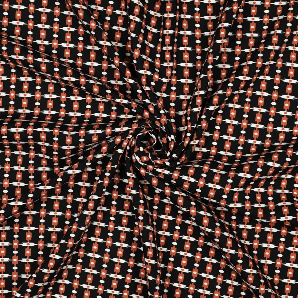 Tissu Viscose lenzing EcoVero trame Blanc et Terracotta sur fond Noir