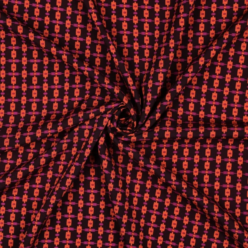 Tissu Viscose lenzing EcoVero trame Orange et Fuschia sur fond Violet foncé