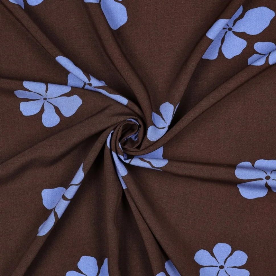 Tissu Viscose lenzing EcoVero Lisa fleurs Bleu sur fond Marron