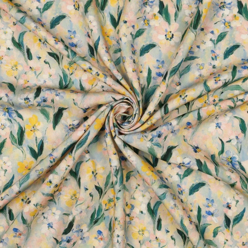 Tissu Viscose digital lenzing EcoVero Noemie aquarelle floral sur fond Ecru