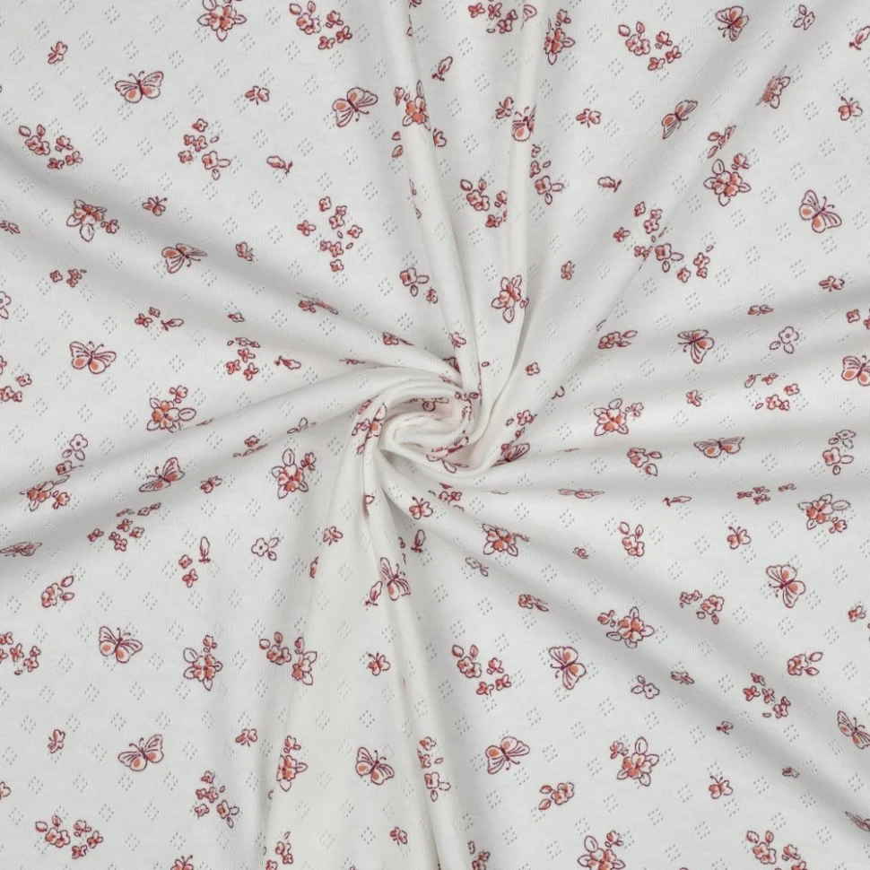 Tissu Jersey Coton ajouré Baby petits papillons sur fond Blanc cassé