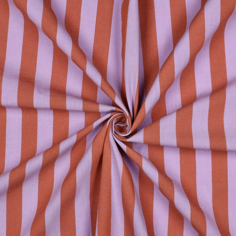 Tissu Coton fil teint Nora rayures Lavande sur fond Orange