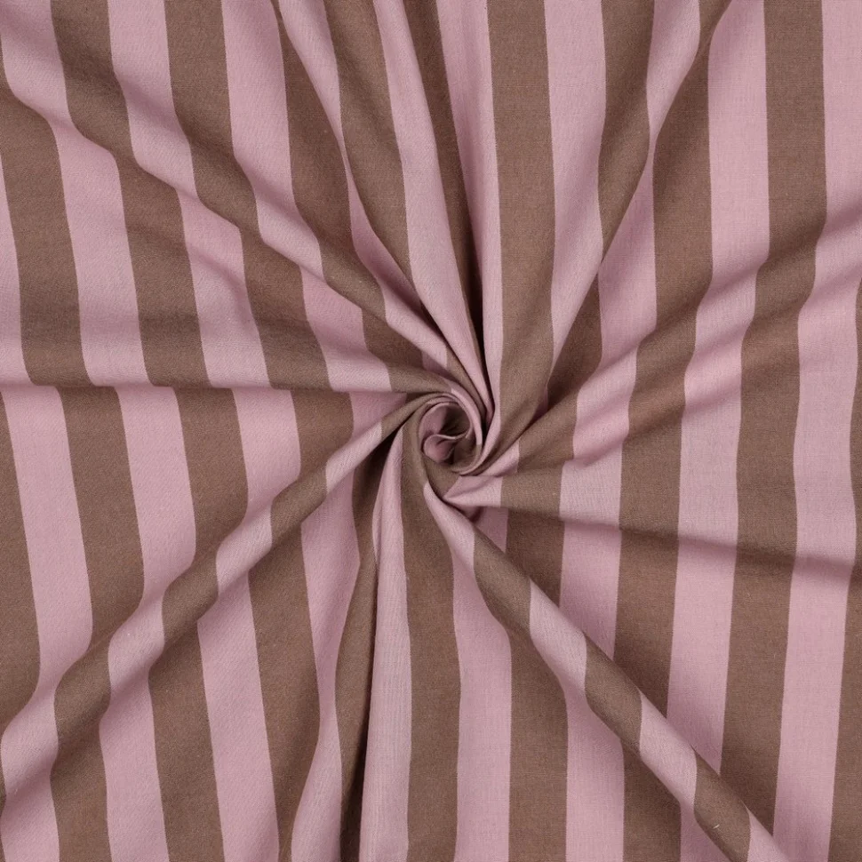 Tissu Coton fil teint Nora rayures Rose clair sur fond Brun