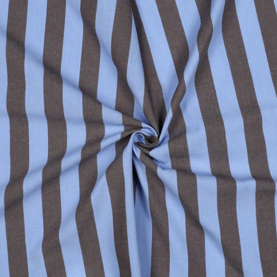 Tissu Coton fil teint Maya rayures Gris anthracite sur fond Bleu