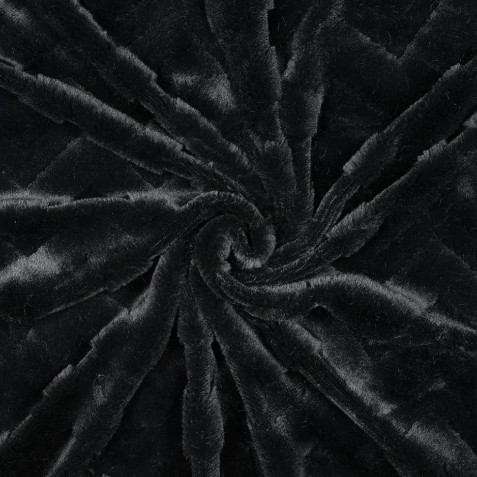 Tissu Fausse fourrure Chevrons en relief uni Noir