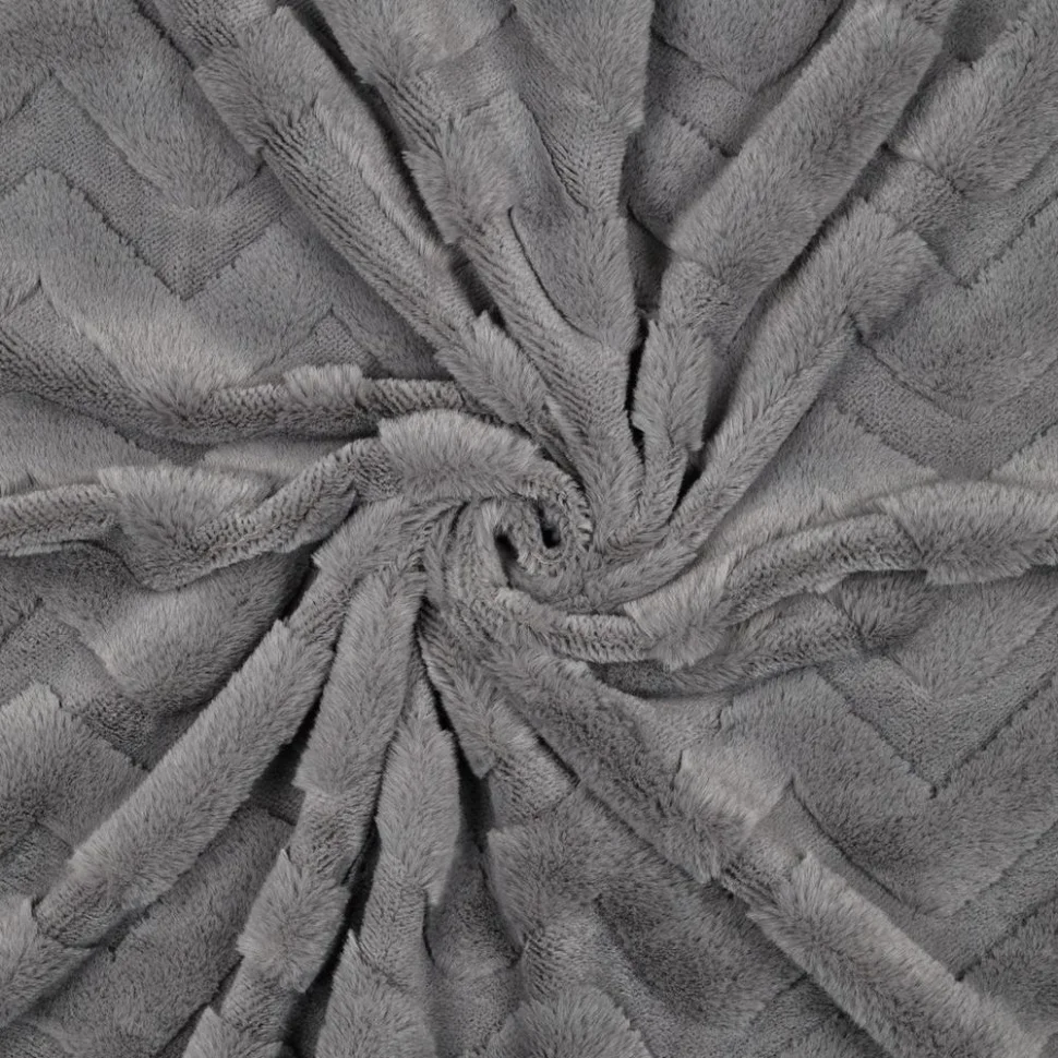 Tissu Fausse fourrure Chevrons en relief uni Gris