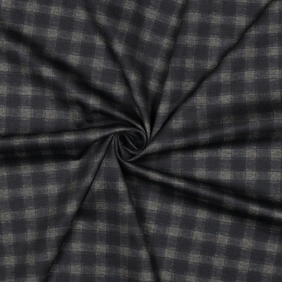 Tissu Jersey Milano carreaux gris anthracite sur fond Bleu marine