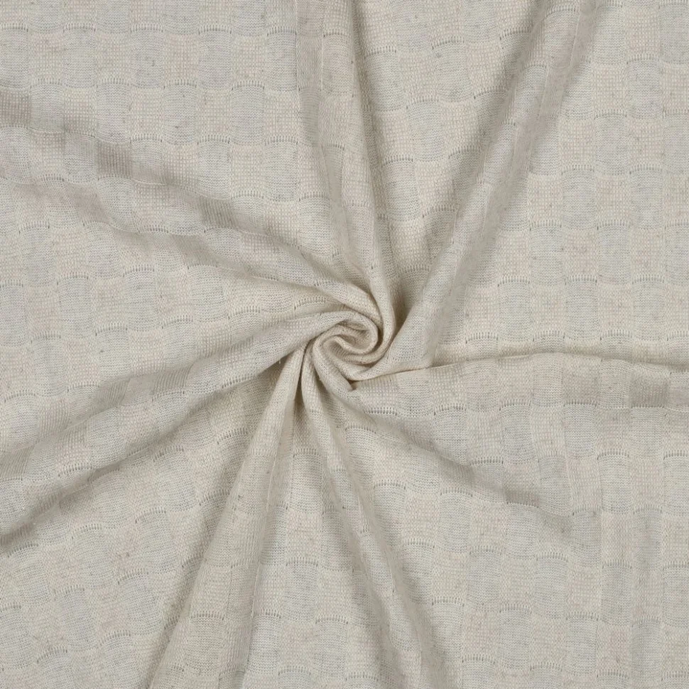 Tissu Maille Tricot Lin Carreaux inversés sur fond Ecru