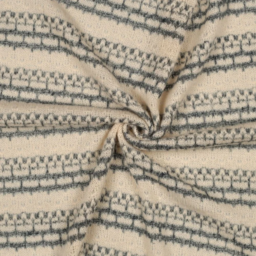 Tissu Maille Tricot Motifs Gris chiné sur fond Naturel