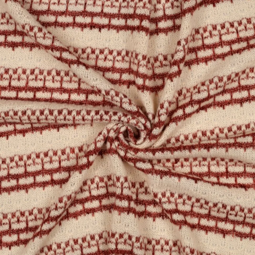 Tissu Maille Tricot Motifs Bordeaux sur fond Naturel