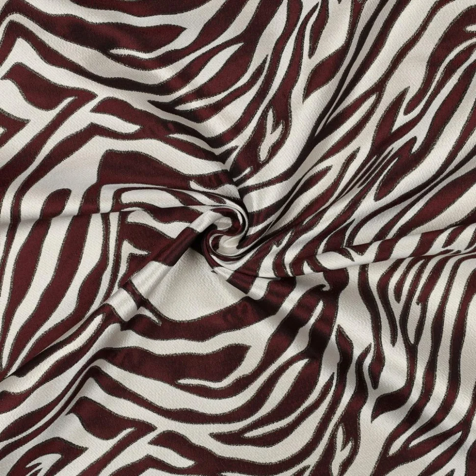 Tissu Jacquard  d'habillement Lurex Kira motif zébré Bordeaux foncé sur fond Ecru