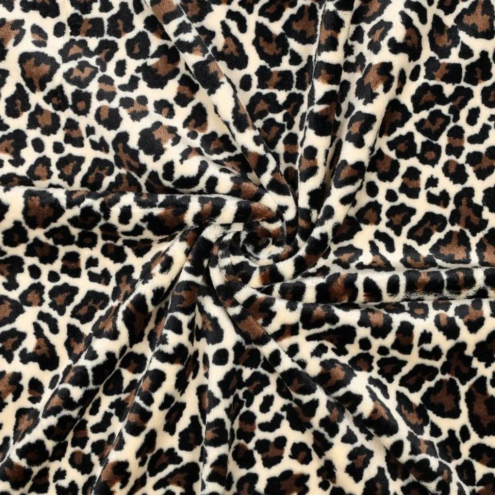 Tissu Doudou imprimé Lilou motif léopard sur fond Ecru