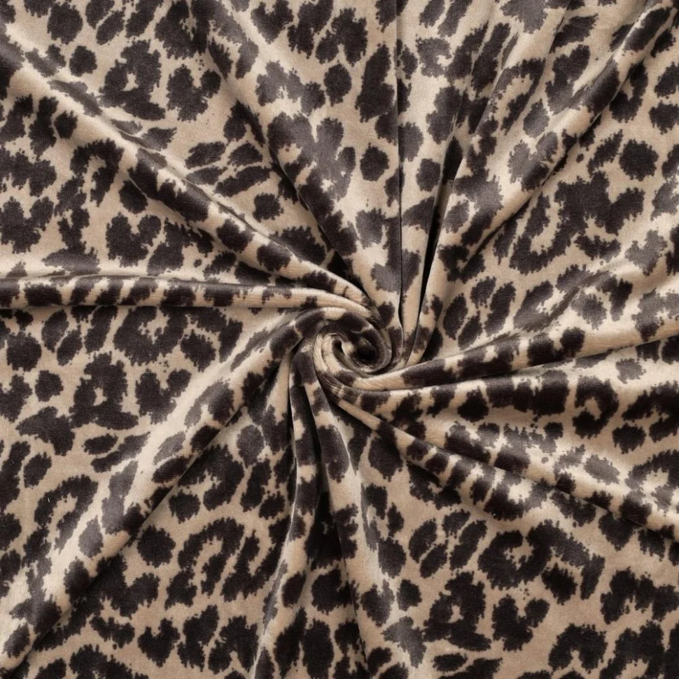Tissu Jersey Velours tout doux motifs Léopard Noir sur fond Beige