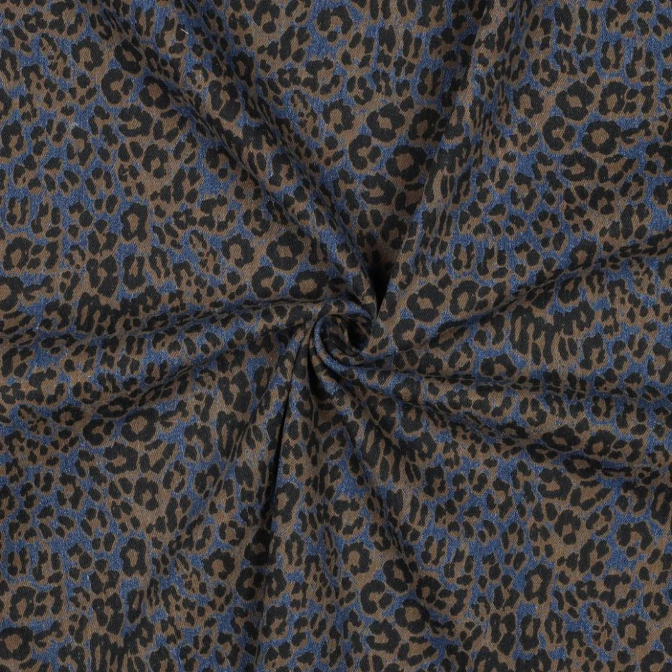 Tissu Jeans Denim Motif léopard sur fond Bleu jean