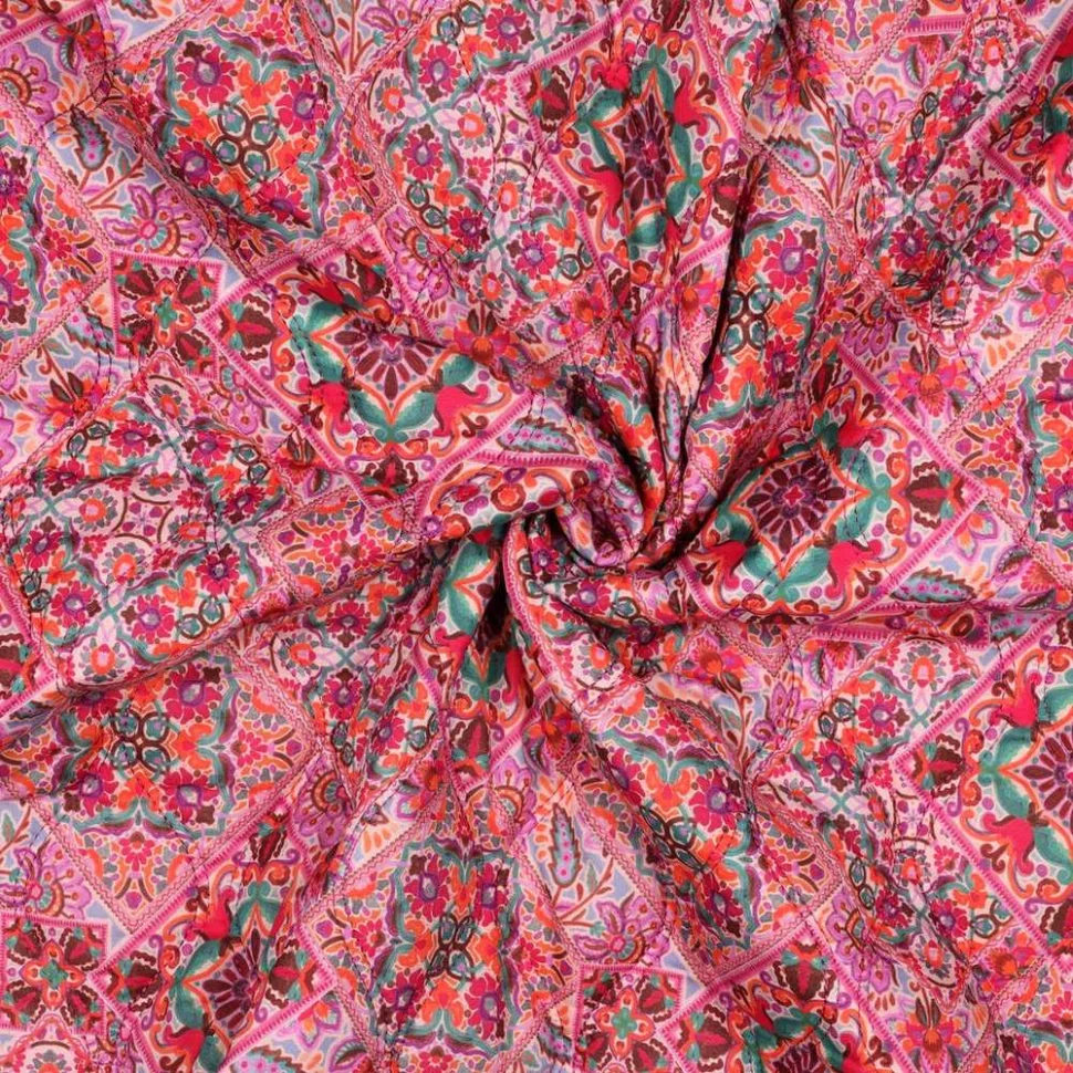 Tissu Coton Matelassé réversible digital Diana patchwork fleuris sur fond Rose